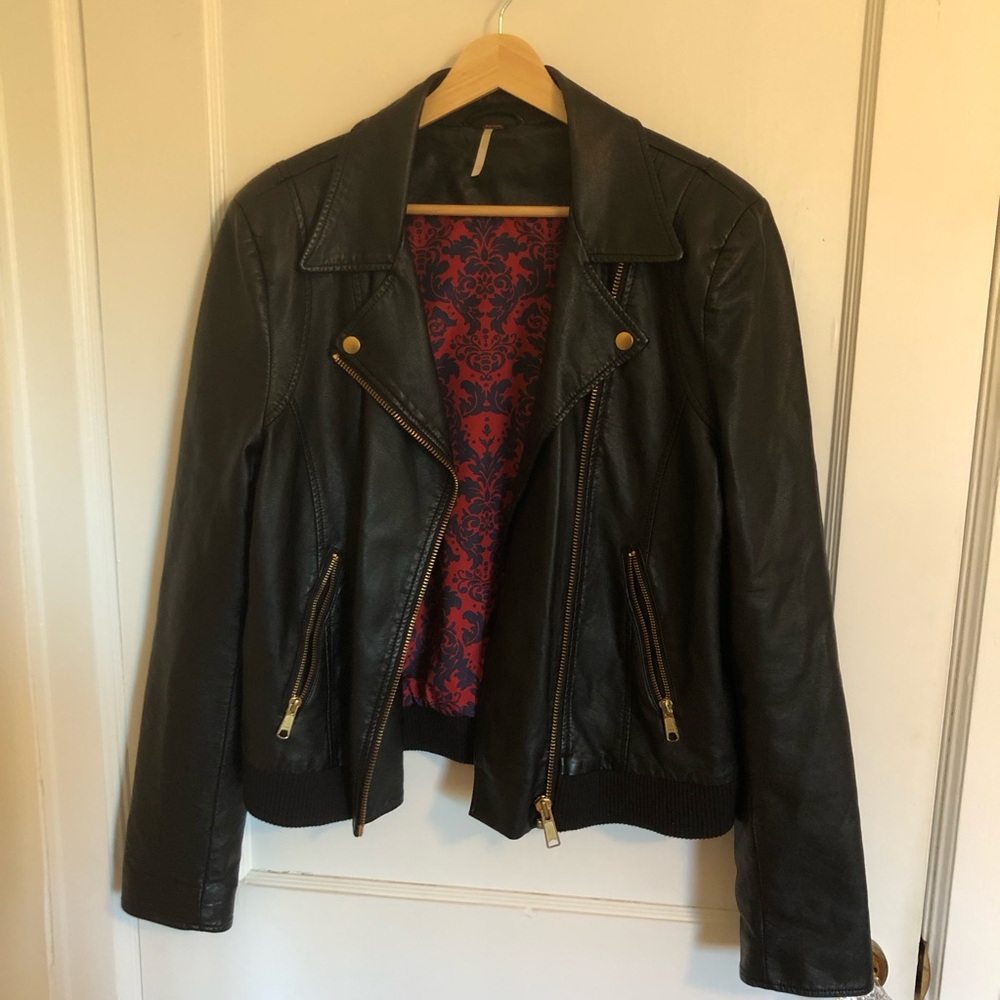 Free People Faux Leather Bomber style jacket pattern interior